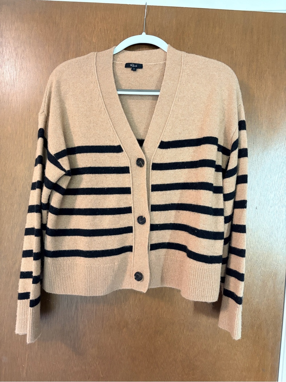 Rails Camel and Black Striped V-Neck Button Cardigan